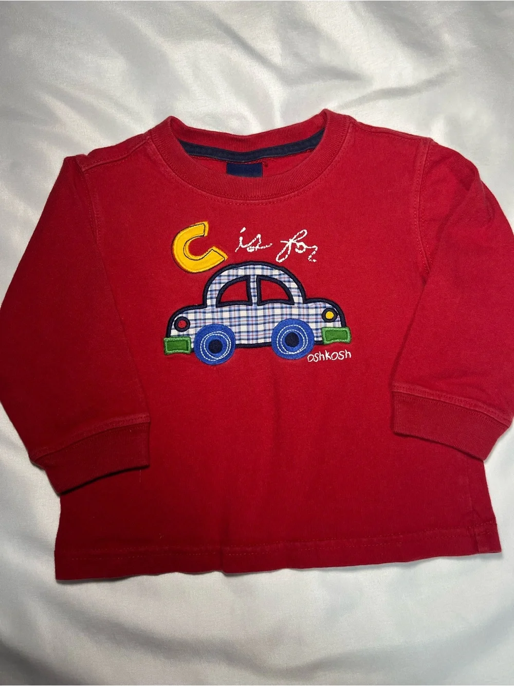 VTG OshKosh Cars Long Sleeve Shirt 18M Toddler Boys Red C Is For Car